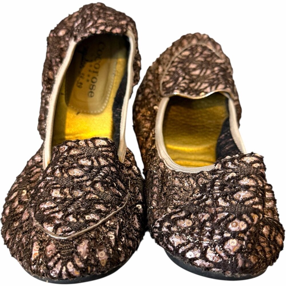 Cocorose London Foldable Ballet Flats EU 38 / 39 US 7‎ / 8 Brown and Rose Glam - Picture 4 of 8